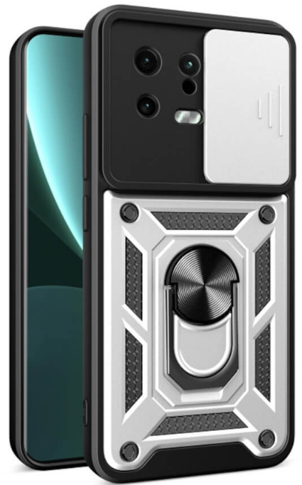 Bodycell Armor Slide - Ανθεκτική Θήκη Xiaomi 13 με Κάλυμμα για την Κάμερα & Μεταλλικό Ring Holder - Silver