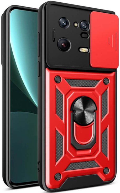 Bodycell Armor Slide - Ανθεκτική Θήκη Xiaomi 13 Pro με Κάλυμμα για την Κάμερα & Μεταλλικό Ring Holder - Red 