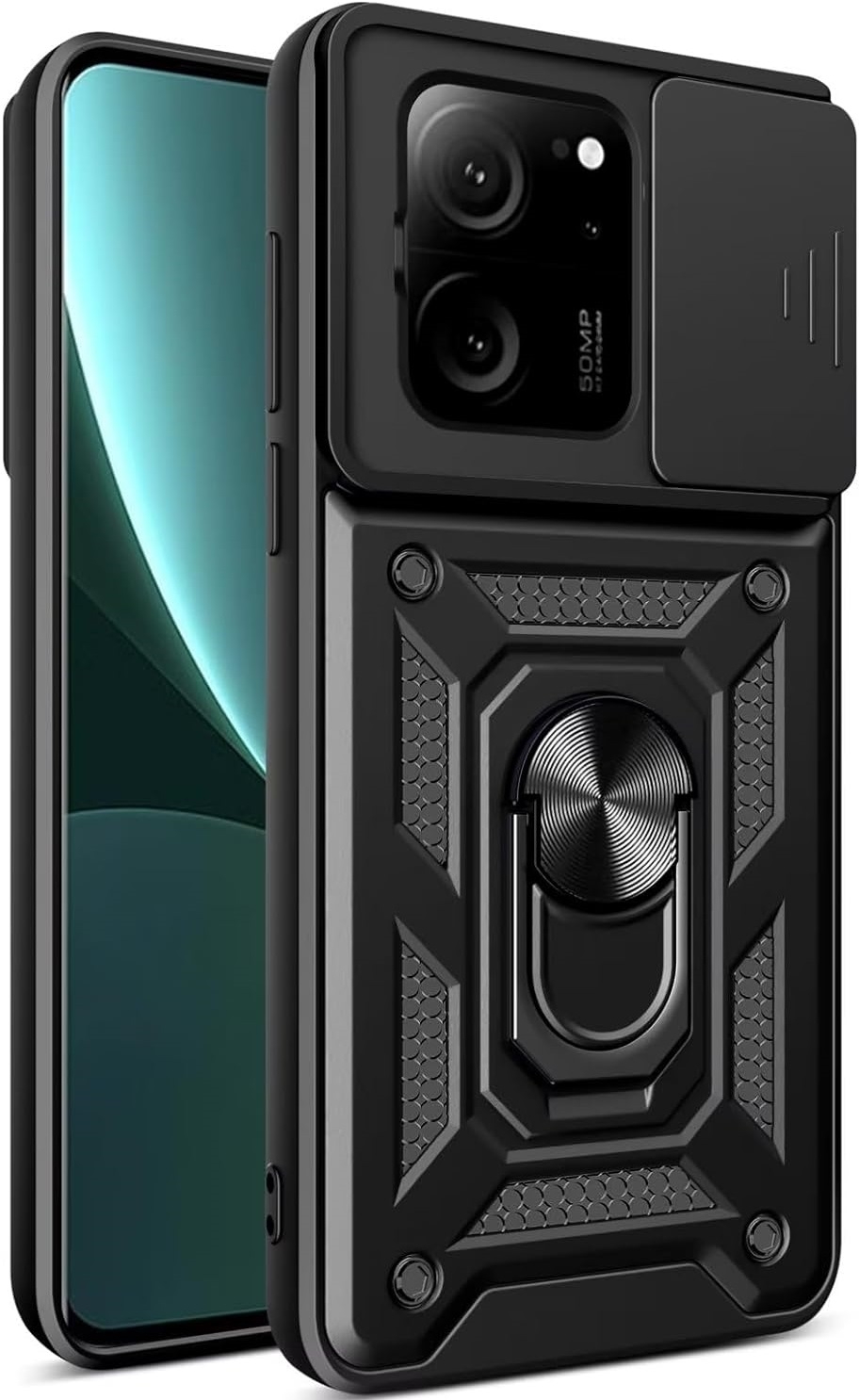 Bodycell Armor Slide - Ανθεκτική Θήκη Xiaomi 13T / 13T Pro με Κάλυμμα για την Κάμερα & Μεταλλικό Ring Holder - Black