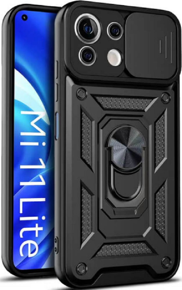 Bodycell Armor Slide - Ανθεκτική Θήκη Xiaomi Mi 11 Lite με Κάλυμμα για την Κάμερα & Μεταλλικό Ring Holder - Black