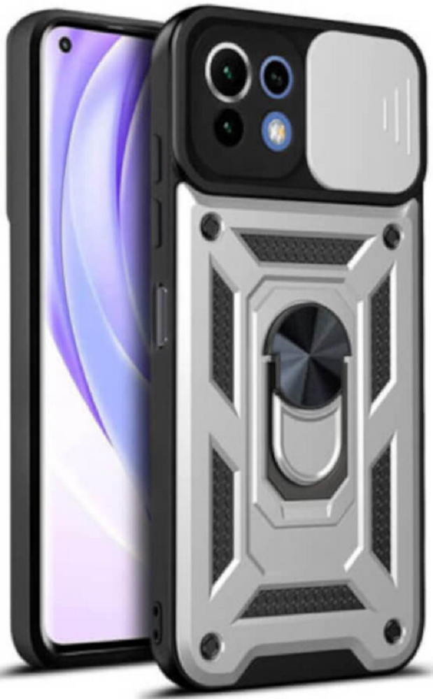 Bodycell Armor Slide - Ανθεκτική Θήκη Xiaomi Mi 11 Lite με Κάλυμμα για την Κάμερα & Μεταλλικό Ring Holder - Silver (5206015014758)