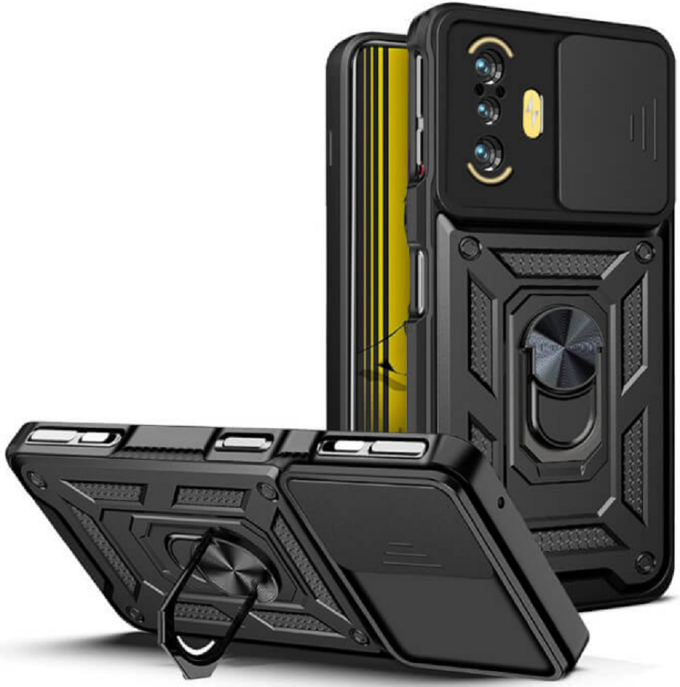 Bodycell Armor Slide - Ανθεκτική Θήκη Xiaomi Poco F3 GT με Κάλυμμα για την Κάμερα & Μεταλλικό Ring Holder - Black