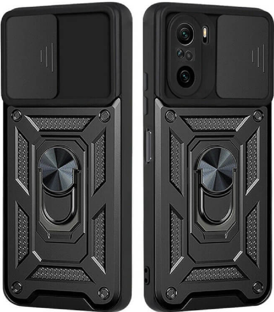 Bodycell Armor Slide - Ανθεκτική Θήκη Xiaomi Poco F3 με Κάλυμμα για την Κάμερα & Μεταλλικό Ring Holder - Black 