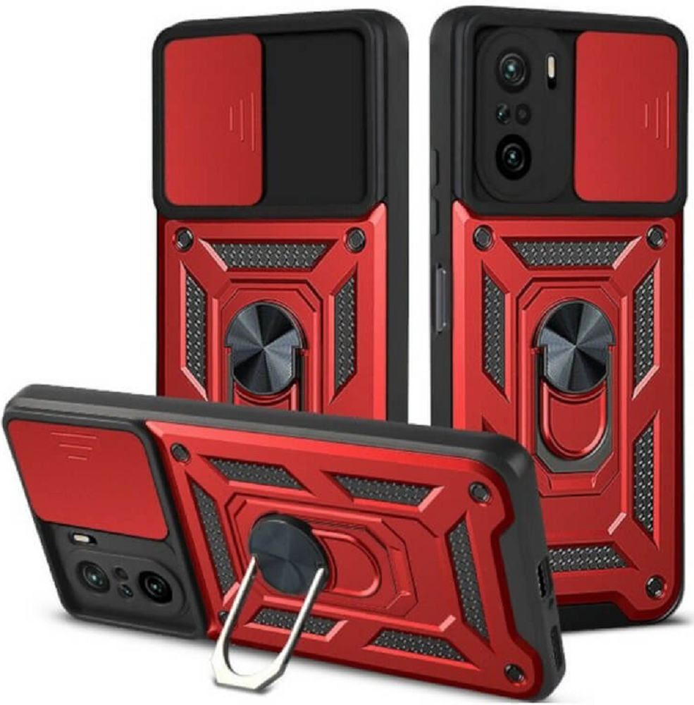 Bodycell Armor Slide - Ανθεκτική Θήκη Xiaomi Poco F3 με Κάλυμμα για την Κάμερα & Μεταλλικό Ring Holder - Red