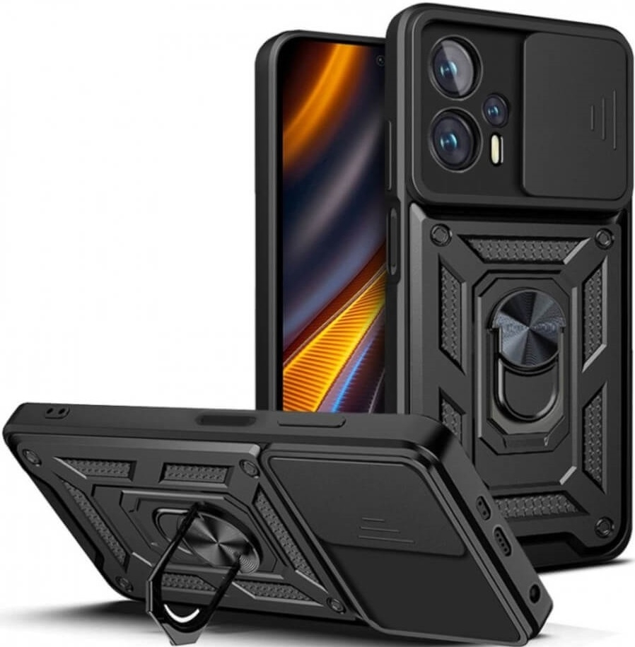 Bodycell Armor Slide - Ανθεκτική Θήκη Xiaomi Poco F5 με Κάλυμμα για την Κάμερα & Μεταλλικό Ring Holder - Black