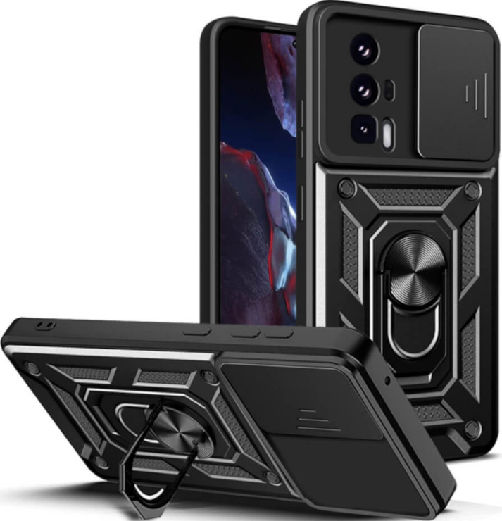 Bodycell Armor Slide - Ανθεκτική Θήκη Xiaomi Poco F5 Pro με Κάλυμμα για την Κάμερα & Μεταλλικό Ring Holder - Black