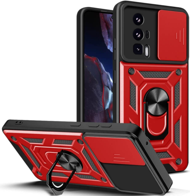 Bodycell Armor Slide - Ανθεκτική Θήκη Xiaomi Poco F5 Pro με Κάλυμμα για την Κάμερα & Μεταλλικό Ring Holder - Red
