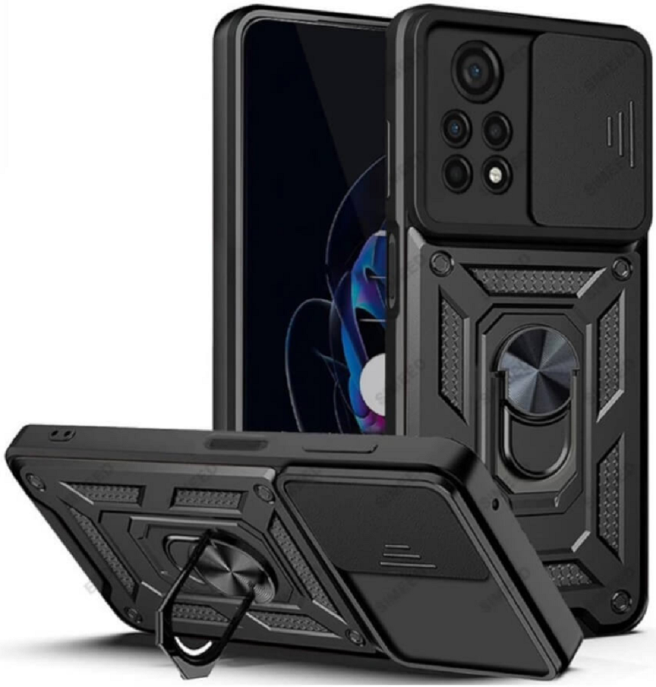 Bodycell Armor Slide - Ανθεκτική Θήκη Xiaomi Poco M4 Pro 4G με Κάλυμμα για την Κάμερα & Μεταλλικό Ring Holder - Black