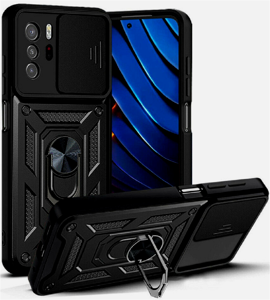 Bodycell Armor Slide - Ανθεκτική Θήκη Xiaomi Poco X3 GT με Κάλυμμα για την Κάμερα & Μεταλλικό Ring Holder - Black