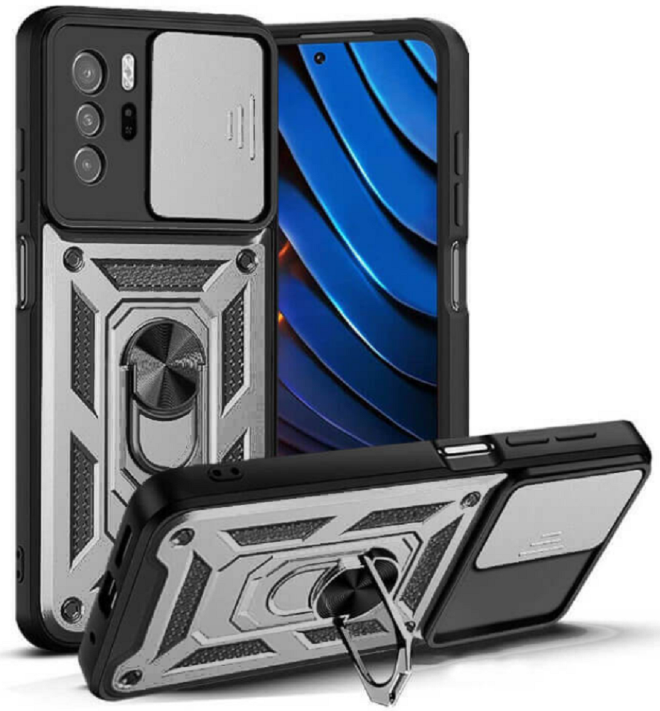 Bodycell Armor Slide - Ανθεκτική Θήκη Xiaomi Poco X3 GT με Κάλυμμα για την Κάμερα & Μεταλλικό Ring Holder - Silver (5206015014970)