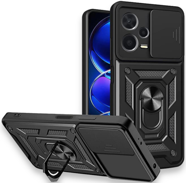 Bodycell Armor Slide - Ανθεκτική Θήκη Xiaomi Poco X5 με Κάλυμμα για την Κάμερα & Μεταλλικό Ring Holder - Black