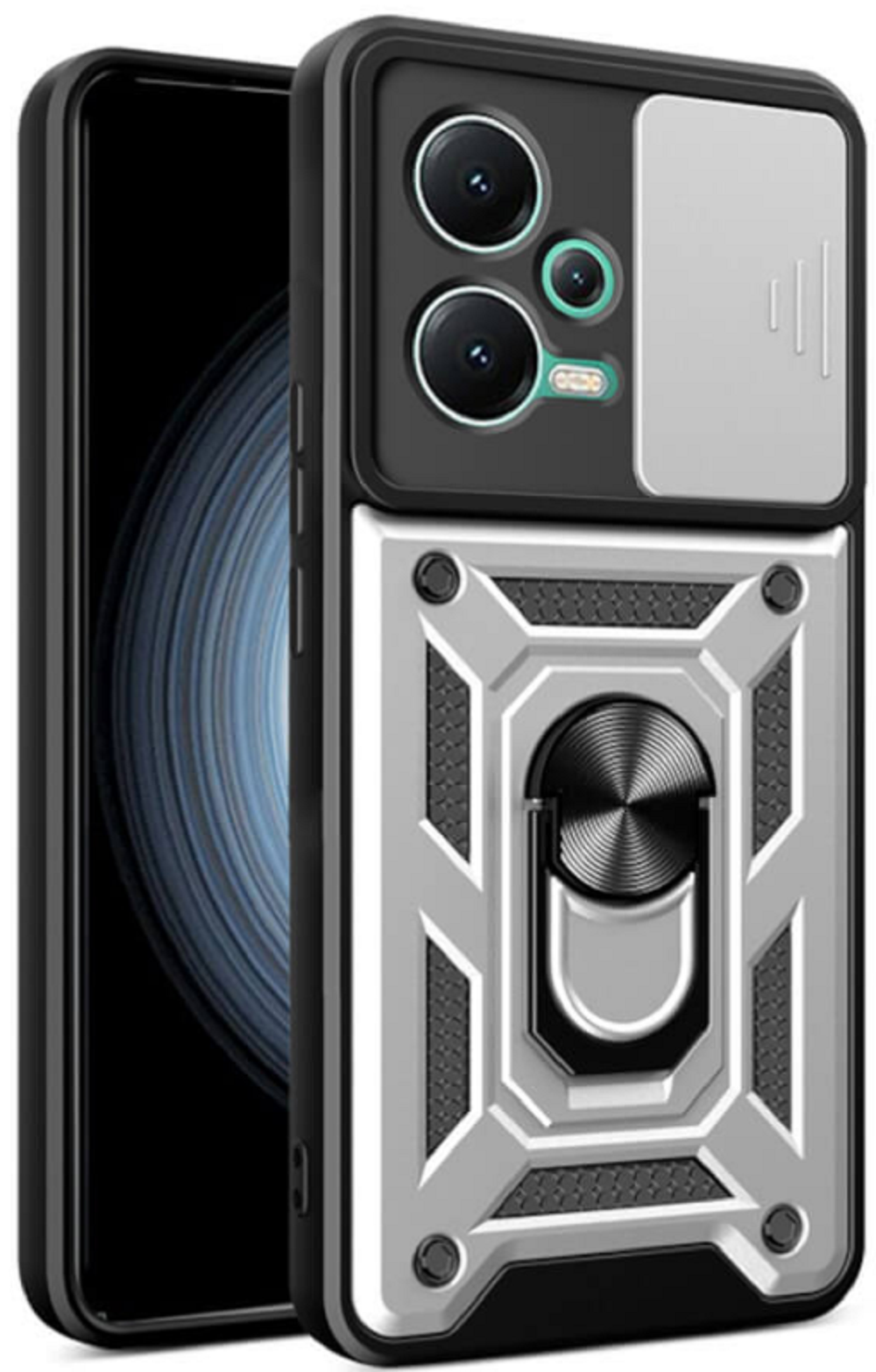 Bodycell Armor Slide - Ανθεκτική Θήκη Xiaomi Poco X5 με Κάλυμμα για την Κάμερα & Μεταλλικό Ring Holder - Silver