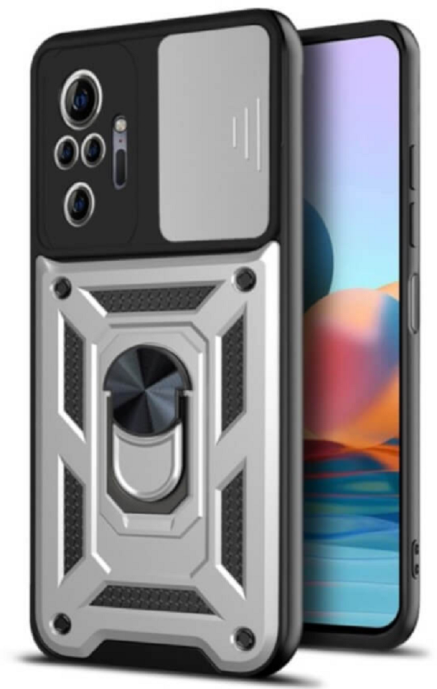 Bodycell Armor Slide - Ανθεκτική Θήκη Xiaomi Redmi Note 10 Pro με Κάλυμμα για την Κάμερα & Μεταλλικό Ring Holder - Silver