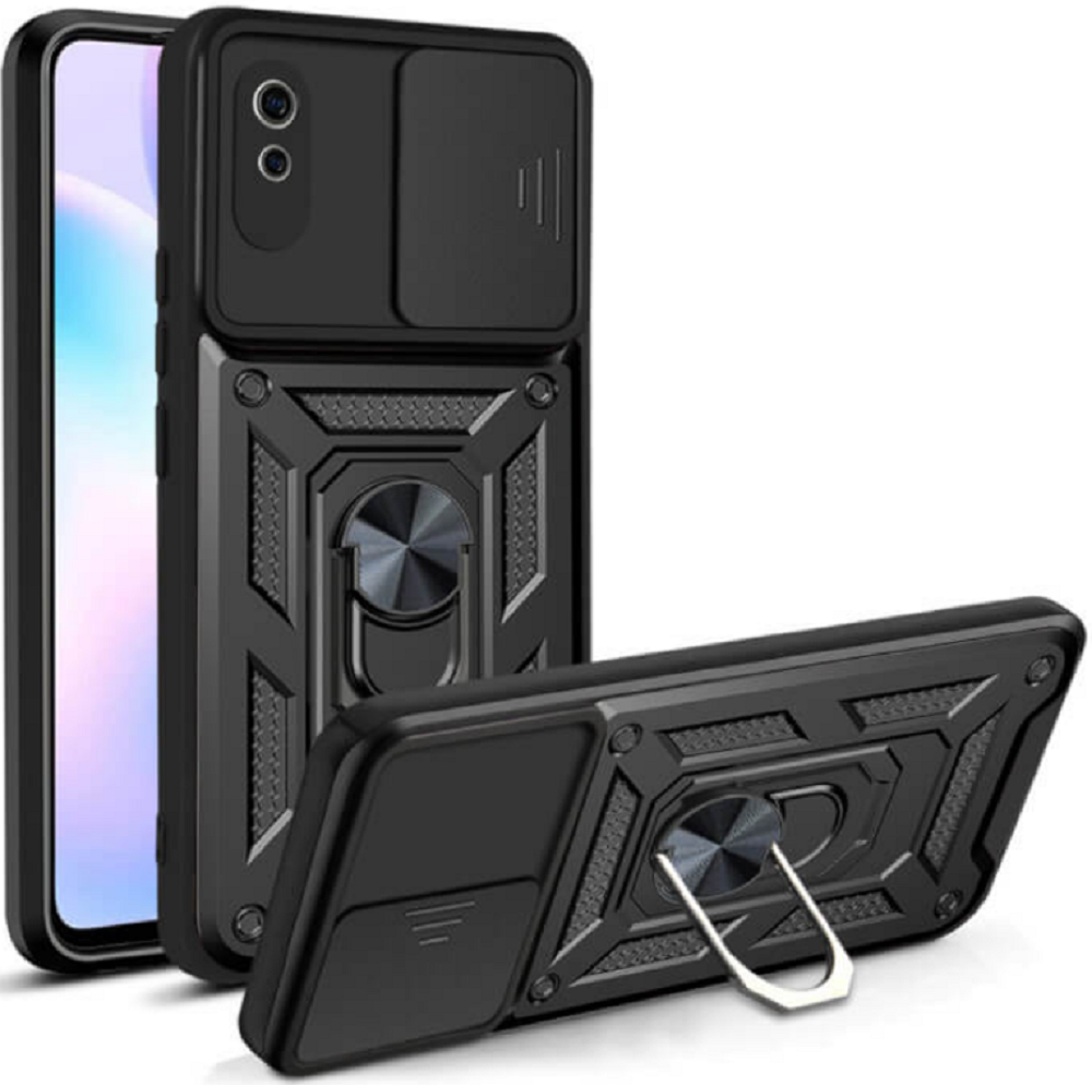 Bodycell Armor Slide - Ανθεκτική Θήκη Xiaomi Redmi 9Α / 9AT / 9i με Κάλυμμα για την Κάμερα & Μεταλλικό Ring Holder - Black