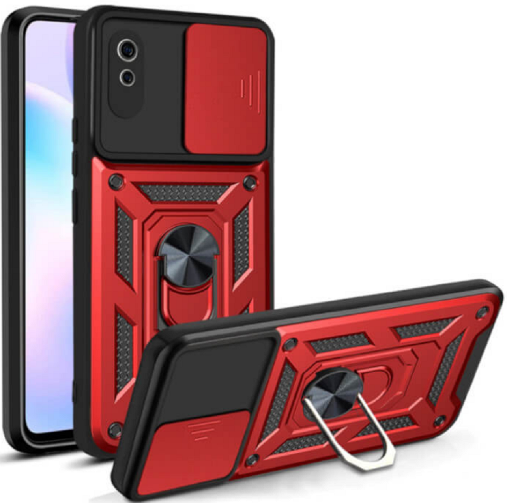 Bodycell Armor Slide - Ανθεκτική Θήκη Xiaomi Redmi 9Α / 9AT / 9i με Κάλυμμα για την Κάμερα & Μεταλλικό Ring Holder - Red