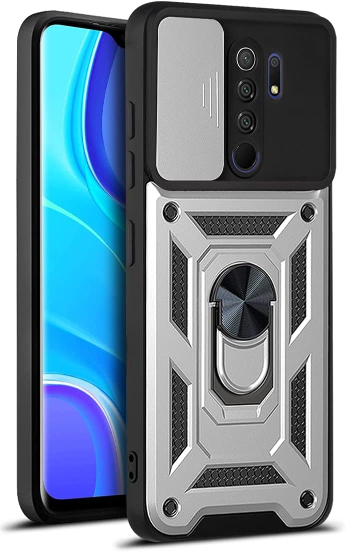 Bodycell Armor Slide - Ανθεκτική Θήκη Xiaomi Redmi 9 με Κάλυμμα για την Κάμερα & Μεταλλικό Ring Holder - Silver (5206015015205)