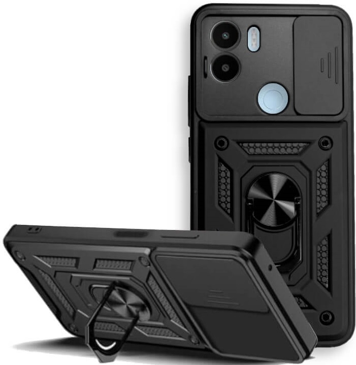 Bodycell Armor Slide - Ανθεκτική Θήκη Xiaomi Redmi A2 Plus / A1 Plus με Κάλυμμα για την Κάμερα & Μεταλλικό Ring Holder - Black