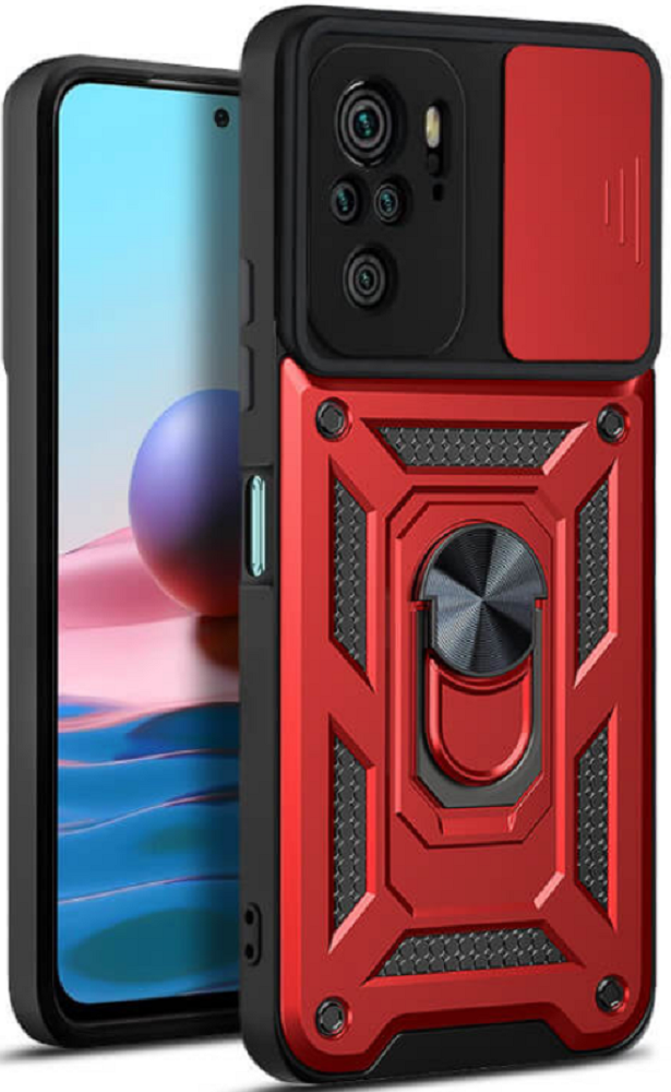 Bodycell Armor Slide - Ανθεκτική Θήκη Xiaomi Redmi Note 10 / Note 10S με Κάλυμμα για την Κάμερα & Μεταλλικό Ring Holder - Red