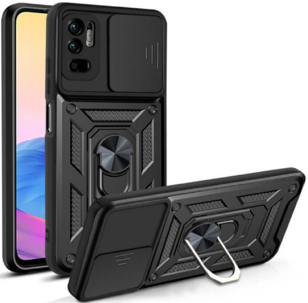 Bodycell Armor Slide - Ανθεκτική Θήκη Xiaomi Redmi Note 10 5G με Κάλυμμα για την Κάμερα & Μεταλλικό Ring Holder - Black