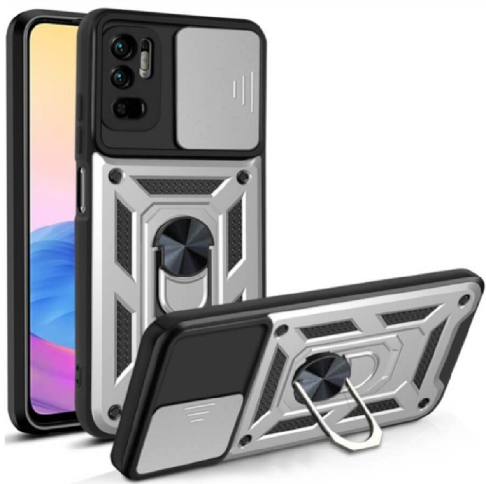 Bodycell Armor Slide - Ανθεκτική Θήκη Xiaomi Redmi Note 10 5G με Κάλυμμα για την Κάμερα & Μεταλλικό Ring Holder - Silver