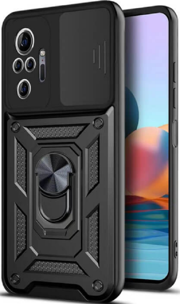Bodycell Armor Slide - Ανθεκτική Θήκη Xiaomi Redmi Note 10 Pro με Κάλυμμα για την Κάμερα & Μεταλλικό Ring Holder - Black