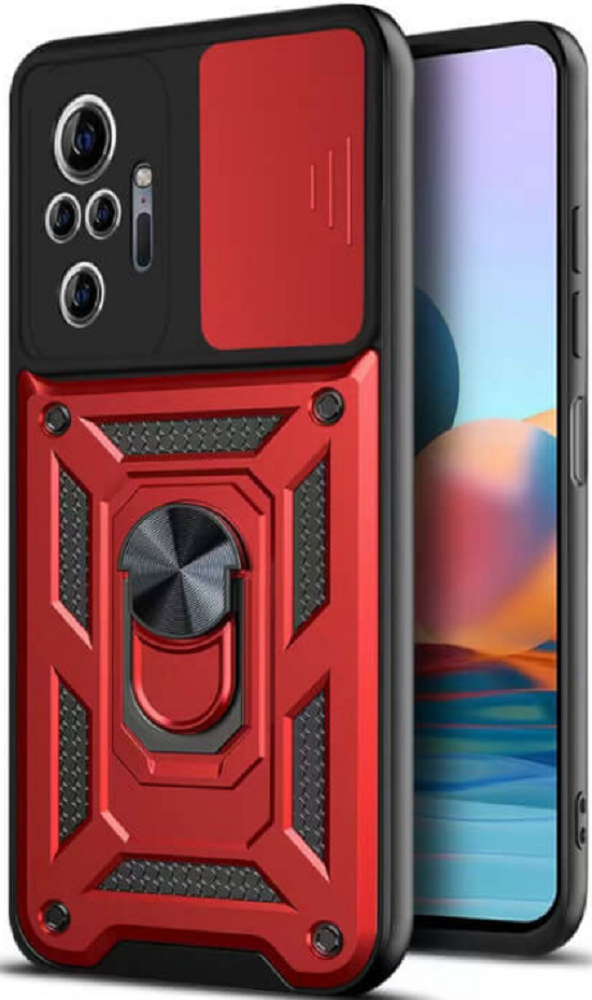 Bodycell Armor Slide - Ανθεκτική Θήκη Xiaomi Redmi Note 10 Pro με Κάλυμμα για την Κάμερα & Μεταλλικό Ring Holder - Red