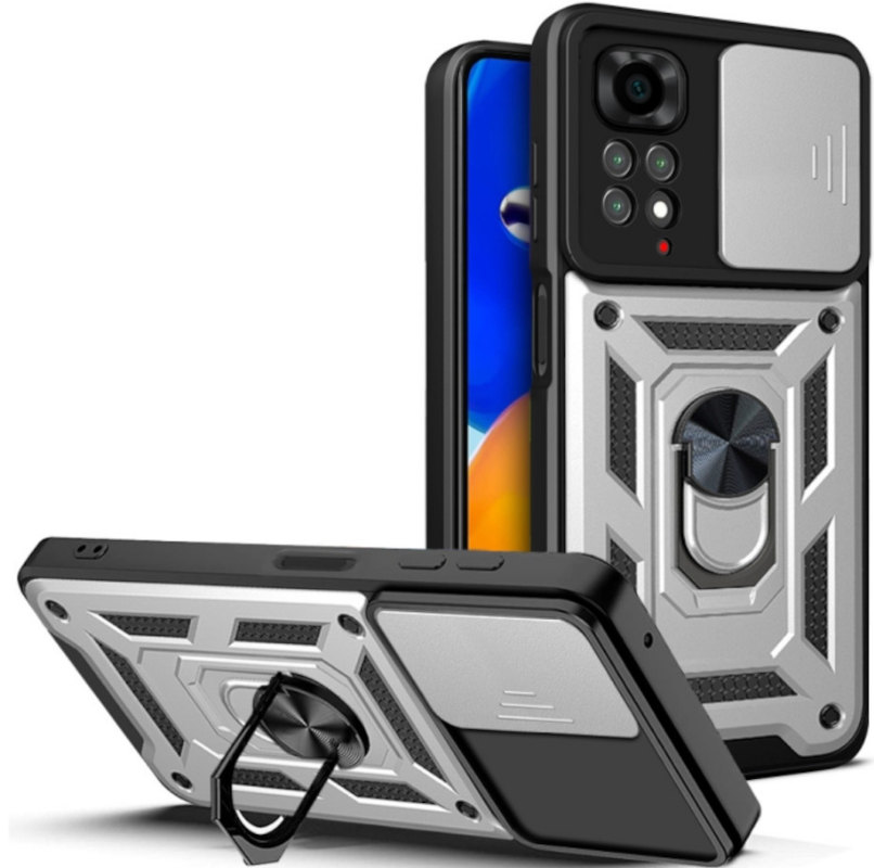 Bodycell Armor Slide - Ανθεκτική Θήκη Xiaomi Redmi Note 11 / 11S με Κάλυμμα για την Κάμερα & Μεταλλικό Ring Holder - Silver