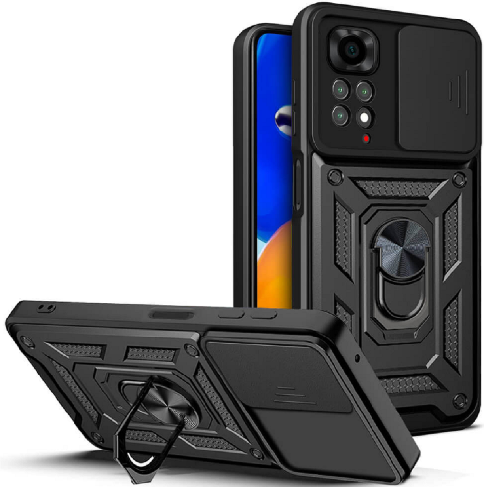 Bodycell Armor Slide - Ανθεκτική Θήκη Xiaomi Redmi Note 11 4G / Redmi Note 11S με Κάλυμμα για την Κάμερα & Μεταλλικό Ring Holder - Black