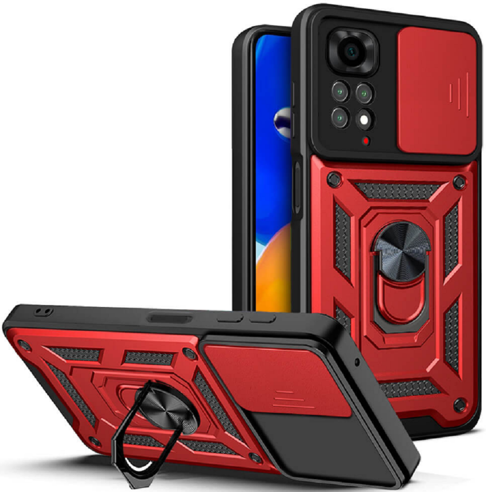 Bodycell Armor Slide - Ανθεκτική Θήκη Xiaomi Redmi Note 11 4G / Redmi Note 11S με Κάλυμμα για την Κάμερα & Μεταλλικό Ring Holder - Red