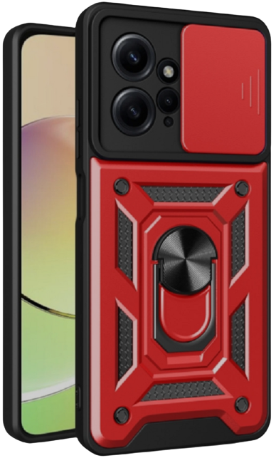 Bodycell Armor Slide - Ανθεκτική Θήκη Xiaomi Redmi Note 12 4G με Κάλυμμα για την Κάμερα & Μεταλλικό Ring Holder - Red