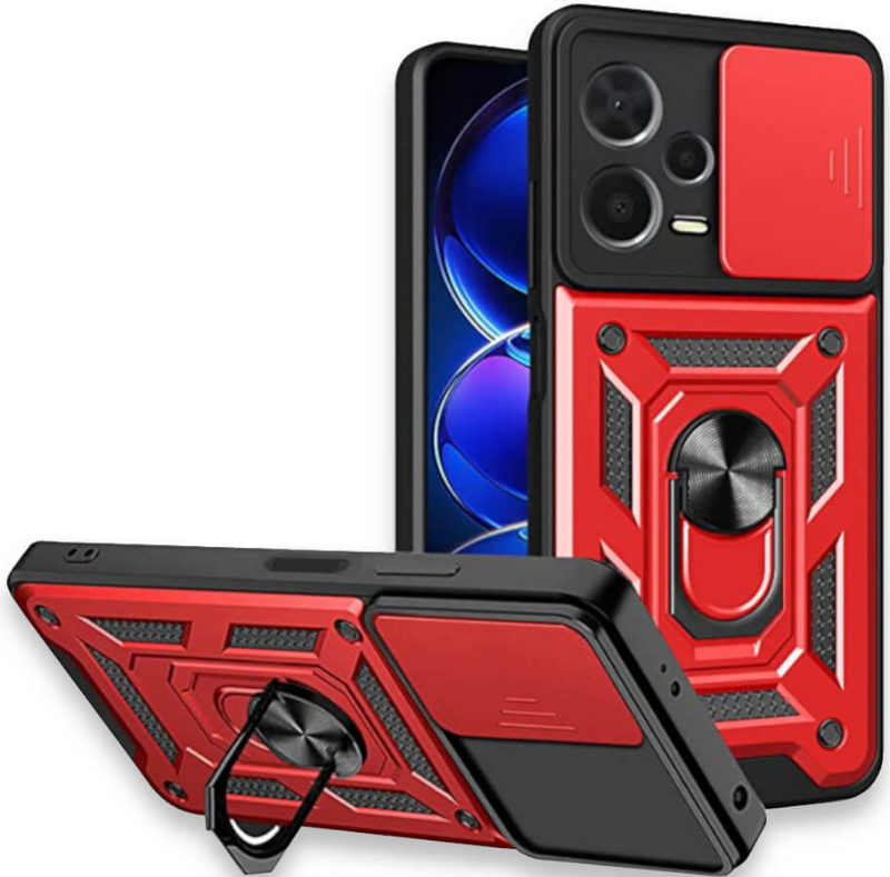 Bodycell Armor Slide - Ανθεκτική Θήκη Xiaomi Redmi Poco X5 με Κάλυμμα για την Κάμερα & Μεταλλικό Ring Holder - Red