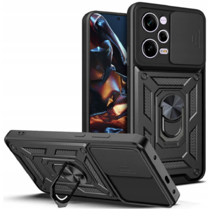 Bodycell Armor Slide - Ανθεκτική Θήκη Xiaomi Redmi Note 12 Pro 5G / Poco X5 Pro με Κάλυμμα για την Κάμερα & Μεταλλικό Ring Holder - Black