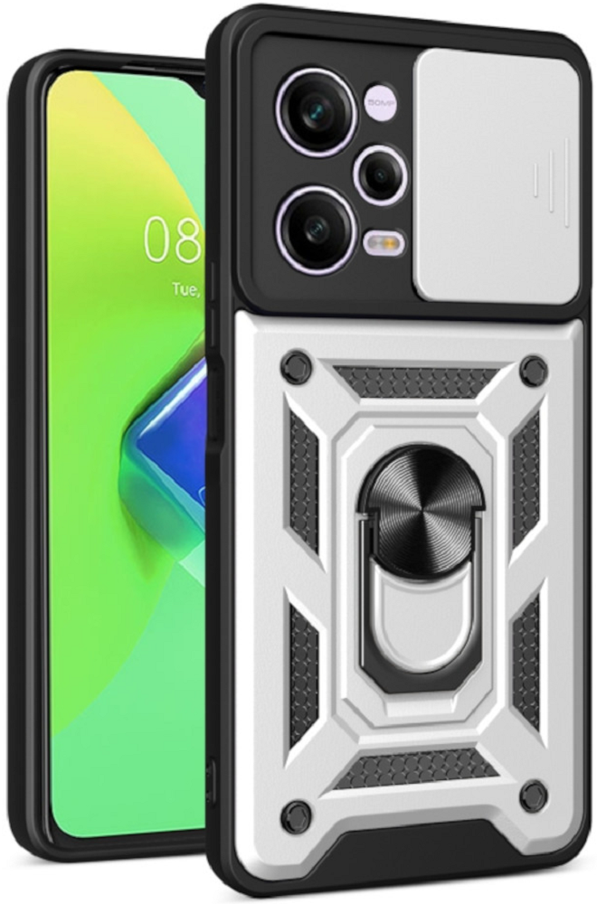 Bodycell Armor Slide - Ανθεκτική Θήκη Xiaomi Redmi Note 12 Pro 5G / Poco X5 Pro με Κάλυμμα για την Κάμερα & Μεταλλικό Ring Holder - Silver