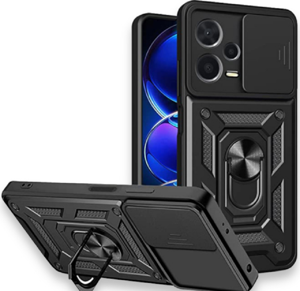 Bodycell Armor Slide - Ανθεκτική Θήκη Xiaomi Redmi Note 12 Pro Plus με Κάλυμμα για την Κάμερα & Μεταλλικό Ring Holder - Black