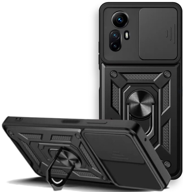 Bodycell Armor Slide - Ανθεκτική Θήκη Xiaomi Redmi Note 12S με Κάλυμμα για την Κάμερα & Μεταλλικό Ring Holder - Black