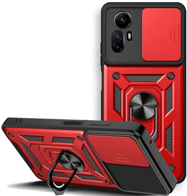 Bodycell Armor Slide - Ανθεκτική Θήκη Xiaomi Redmi Note 12S με Κάλυμμα για την Κάμερα & Μεταλλικό Ring Holder - Red