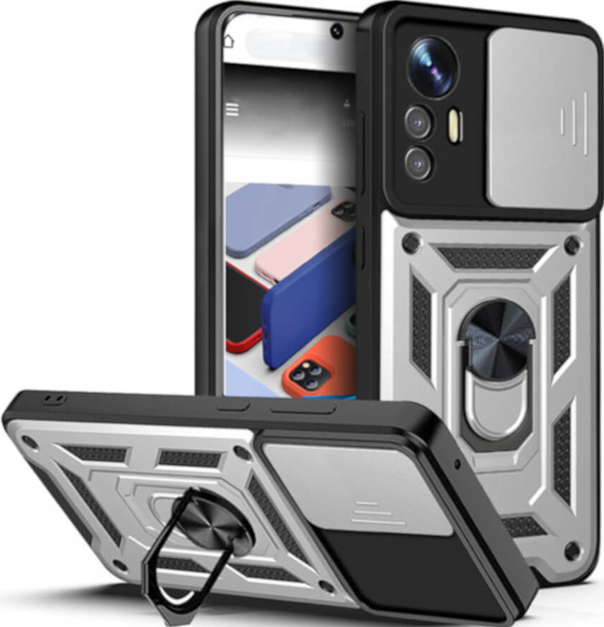 Bodycell Armor Slide - Ανθεκτική Θήκη Xiaomi Redmi Note 12S με Κάλυμμα για την Κάμερα & Μεταλλικό Ring Holder - Silver