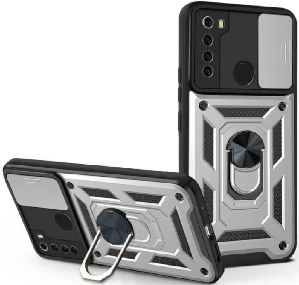 Bodycell Armor Slide - Ανθεκτική Θήκη Xiaomi Redmi Note 8 / Note 8 2021 με Κάλυμμα για την Κάμερα & Μεταλλικό Ring Holder - Silver