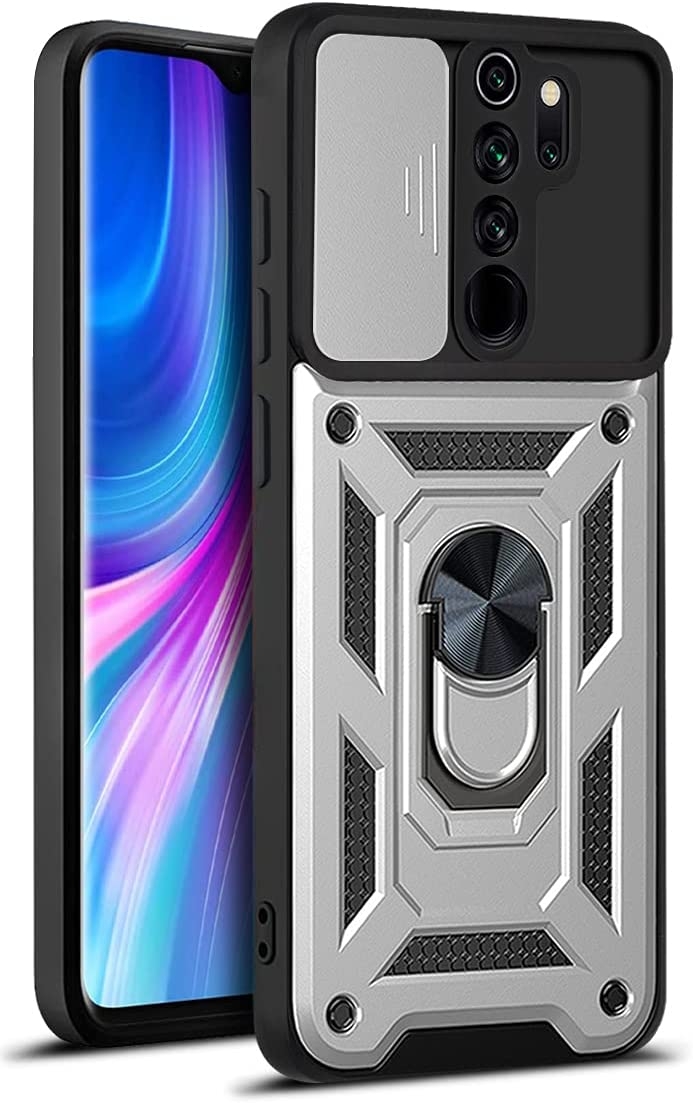 Bodycell Armor Slide - Ανθεκτική Θήκη Xiaomi Redmi Note 8 Pro με Κάλυμμα για την Κάμερα & Μεταλλικό Ring Holder - Silver