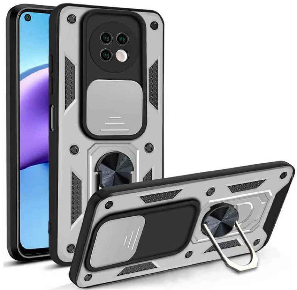 Bodycell Armor Slide - Ανθεκτική Θήκη Xiaomi Redmi Note 9T 5G με Κάλυμμα για την Κάμερα & Μεταλλικό Ring Holder - Silver (5206015014918)