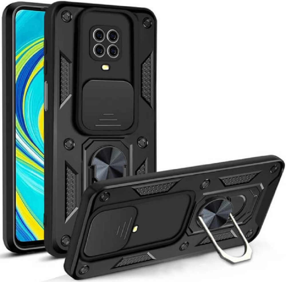 Bodycell Armor Slide - Ανθεκτική Θήκη Xiaomi Redmi Note 9S / 9 Pro / 9 Pro Max με Κάλυμμα για την Κάμερα & Μεταλλικό Ring Holder - Black