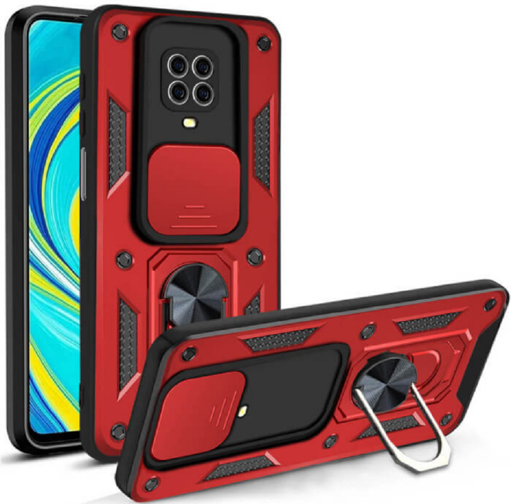 Bodycell Armor Slide - Ανθεκτική Θήκη Xiaomi Redmi Note 9S / 9 Pro / 9 Pro Max με Κάλυμμα για την Κάμερα & Μεταλλικό Ring Holder - Red