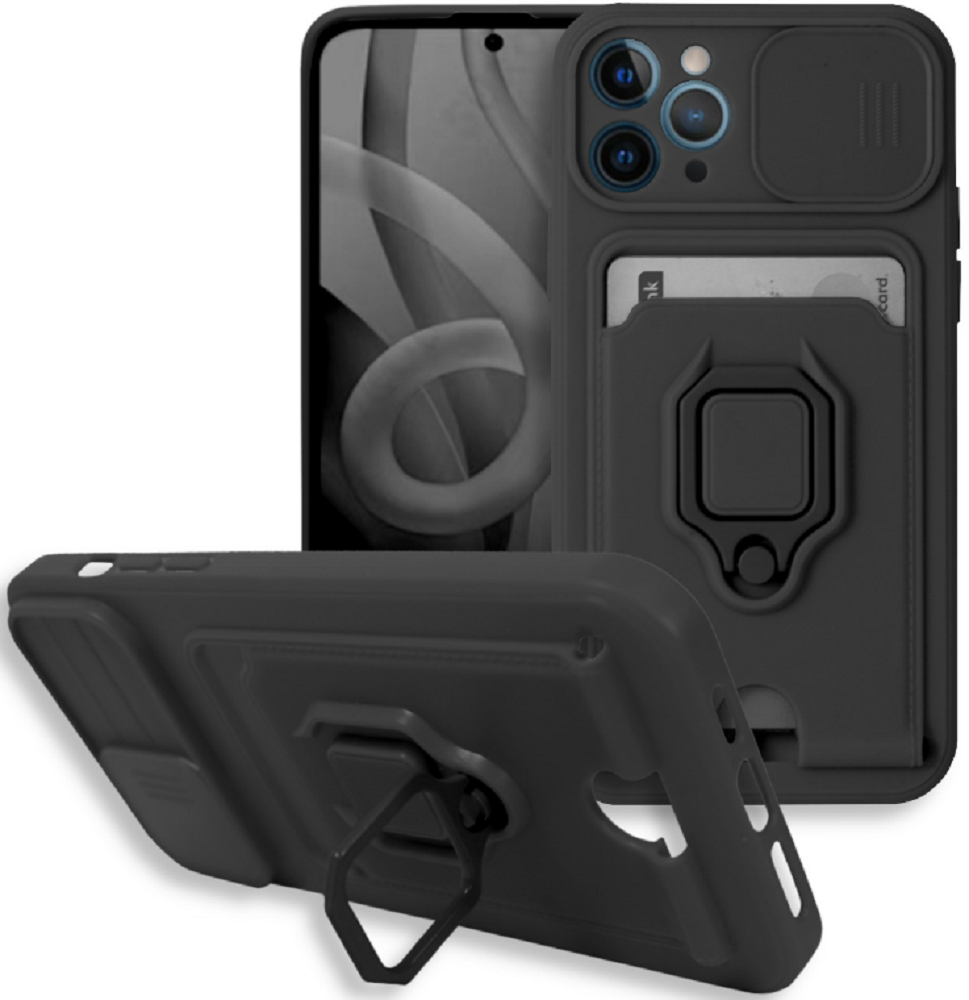 Bodycell Multifunction - Ανθεκτική Θήκη Apple iPhone 11 Pro Max με Λουράκι Λαιμού / Κάλυμμα Κάμερας / Ring Holder / Υποδοχή Κάρτας - Black (5206015003288)