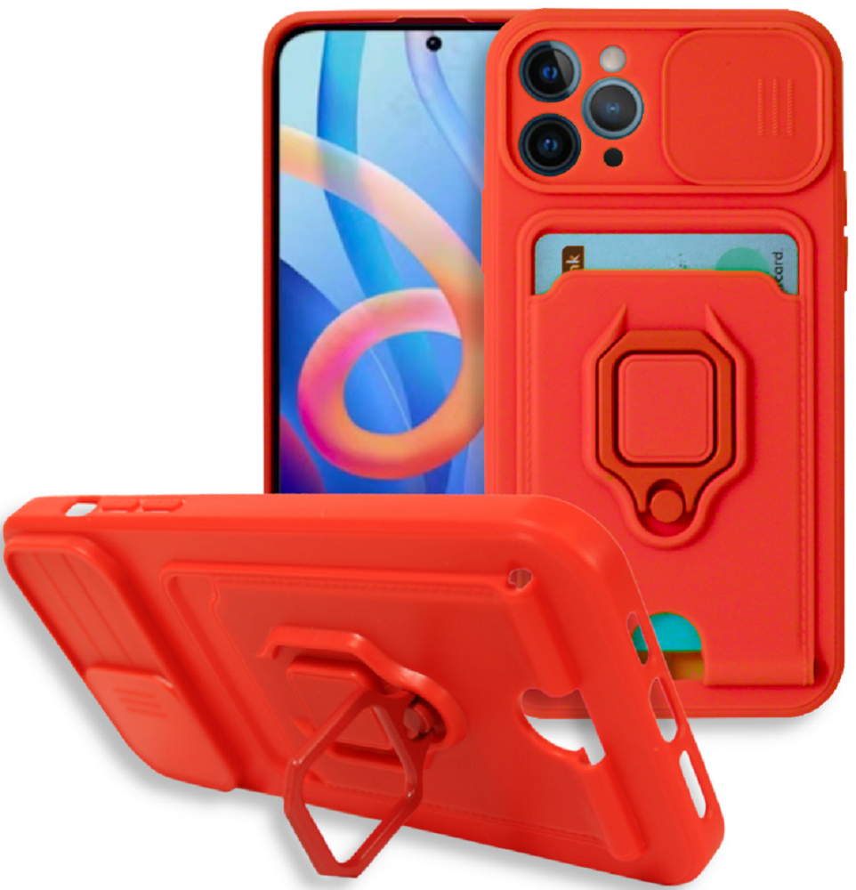 Bodycell Multifunction - Ανθεκτική Θήκη Apple iPhone 11 Pro Max με Λουράκι Λαιμού / Κάλυμμα Κάμερας / Ring Holder / Υποδοχή Κάρτας - Red