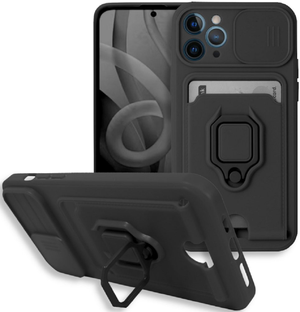 Bodycell Multifunction - Ανθεκτική Θήκη Apple iPhone 11 Pro με Λουράκι Λαιμού / Κάλυμμα Κάμερας / Ring Holder / Υποδοχή Κάρτας - Black