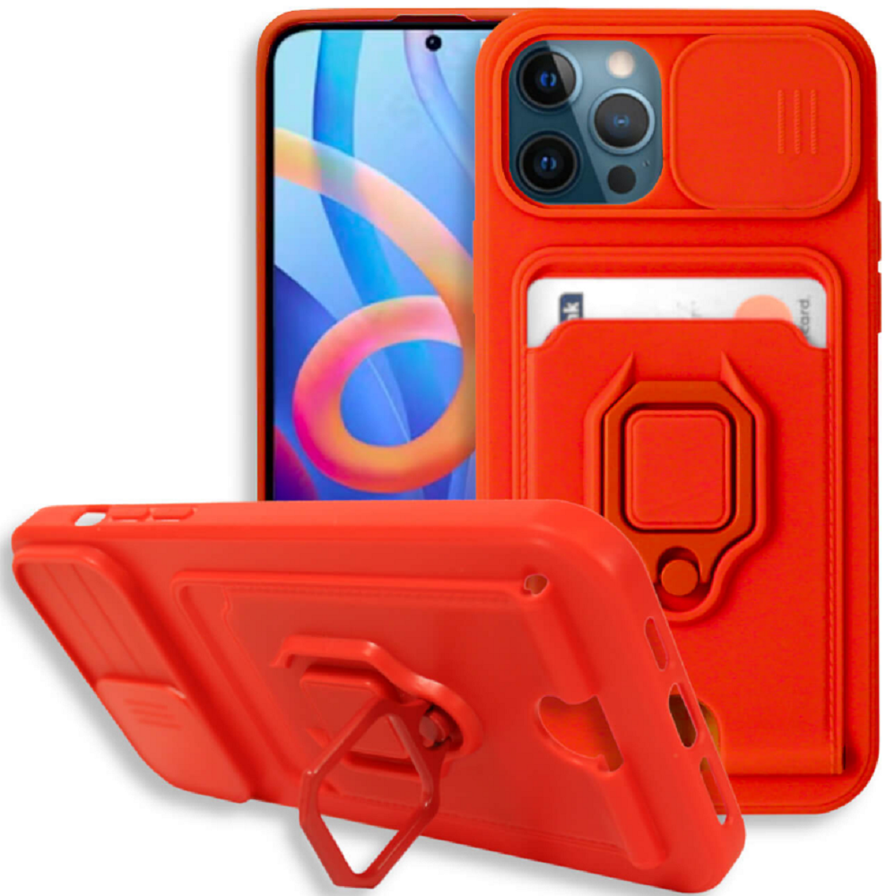 Bodycell Multifunction - Ανθεκτική Θήκη Apple iPhone 12 / 12 Pro με Λουράκι Λαιμού / Κάλυμμα Κάμερας / Ring Holder / Υποδοχή Κάρτας - Red