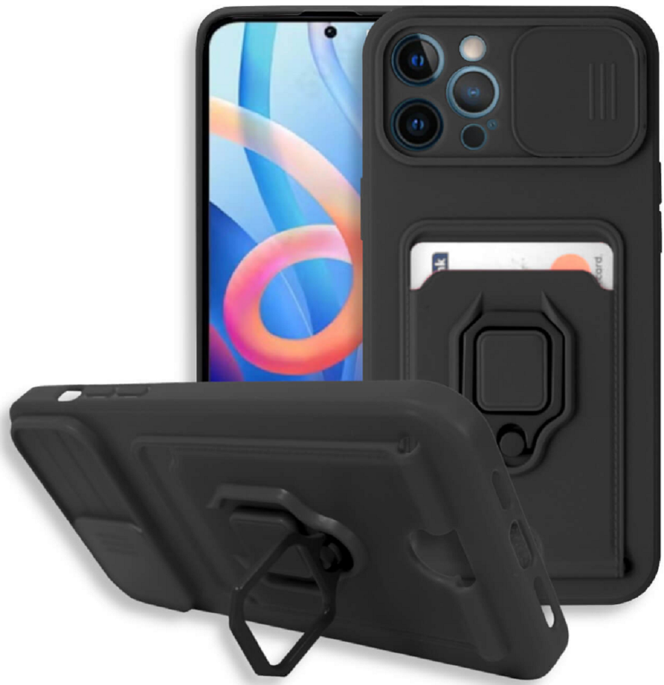 Bodycell Multifunction - Ανθεκτική Θήκη Apple iPhone 12 Pro Max με Λουράκι Λαιμού / Κάλυμμα Κάμερας / Ring Holder / Υποδοχή Κάρτας - Black