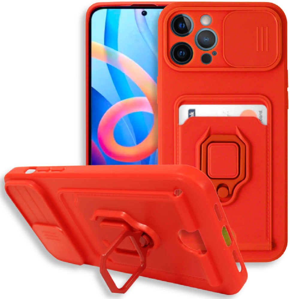 Bodycell Multifunction - Ανθεκτική Θήκη Apple iPhone 12 Pro Max με Λουράκι Λαιμού / Κάλυμμα Κάμερας / Ring Holder / Υποδοχή Κάρτας - Red