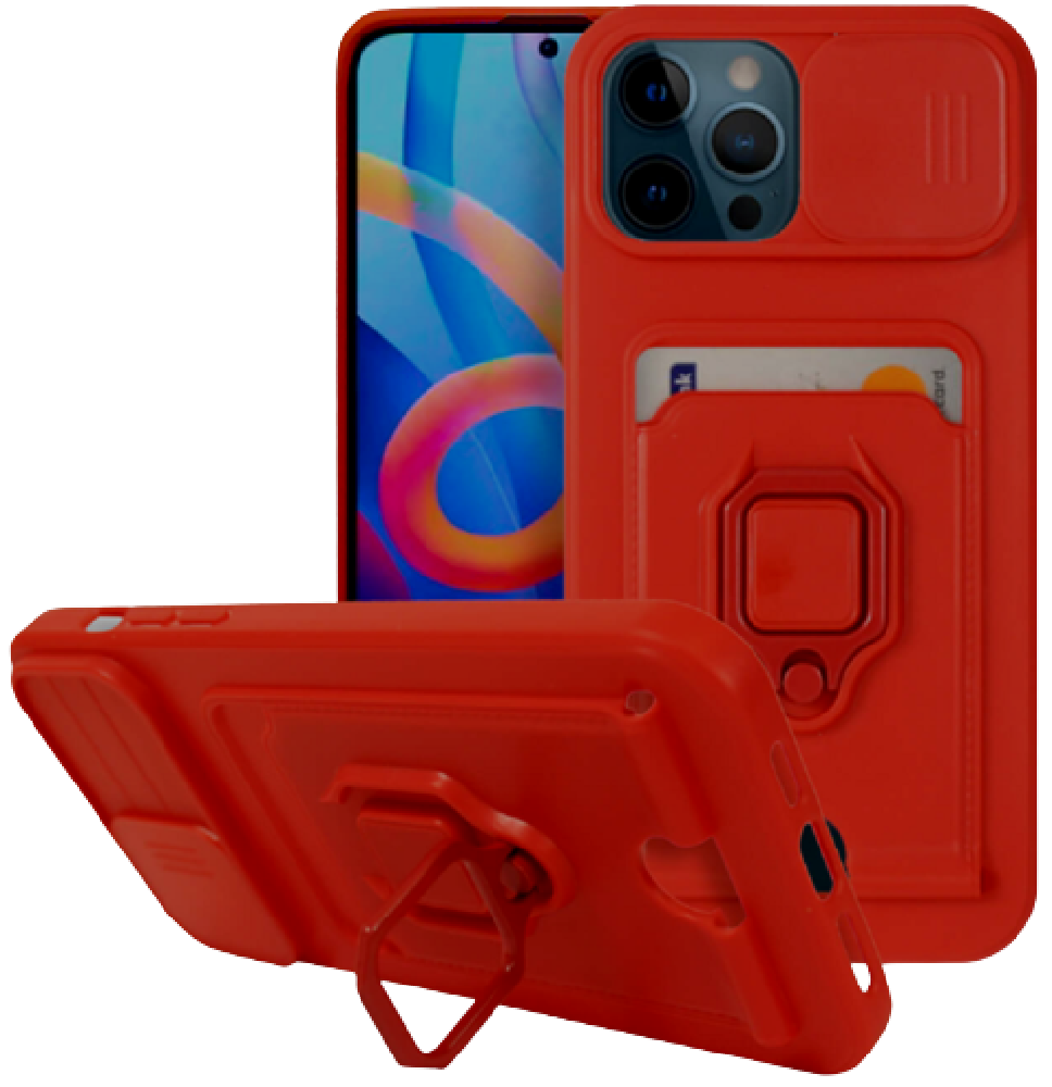 Bodycell Multifunction - Ανθεκτική Θήκη Apple iPhone 13 Pro Max με Λουράκι Λαιμού / Κάλυμμα Κάμερας / Ring Holder / Υποδοχή Κάρτας - Red