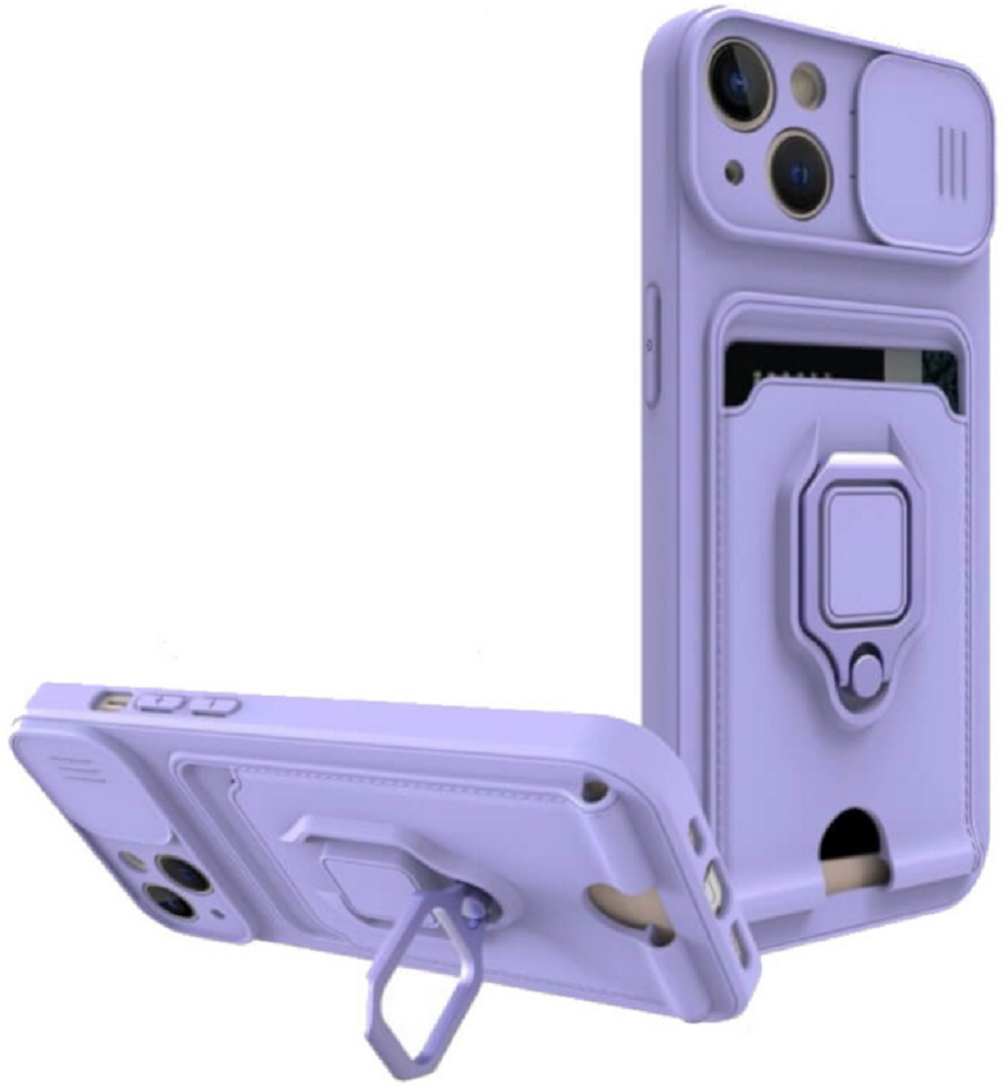 Bodycell Multifunction - Ανθεκτική Θήκη Apple iPhone 14 με Λουράκι Λαιμού / Κάλυμμα Κάμερας / Ring Holder / Υποδοχή Κάρτας - Purple